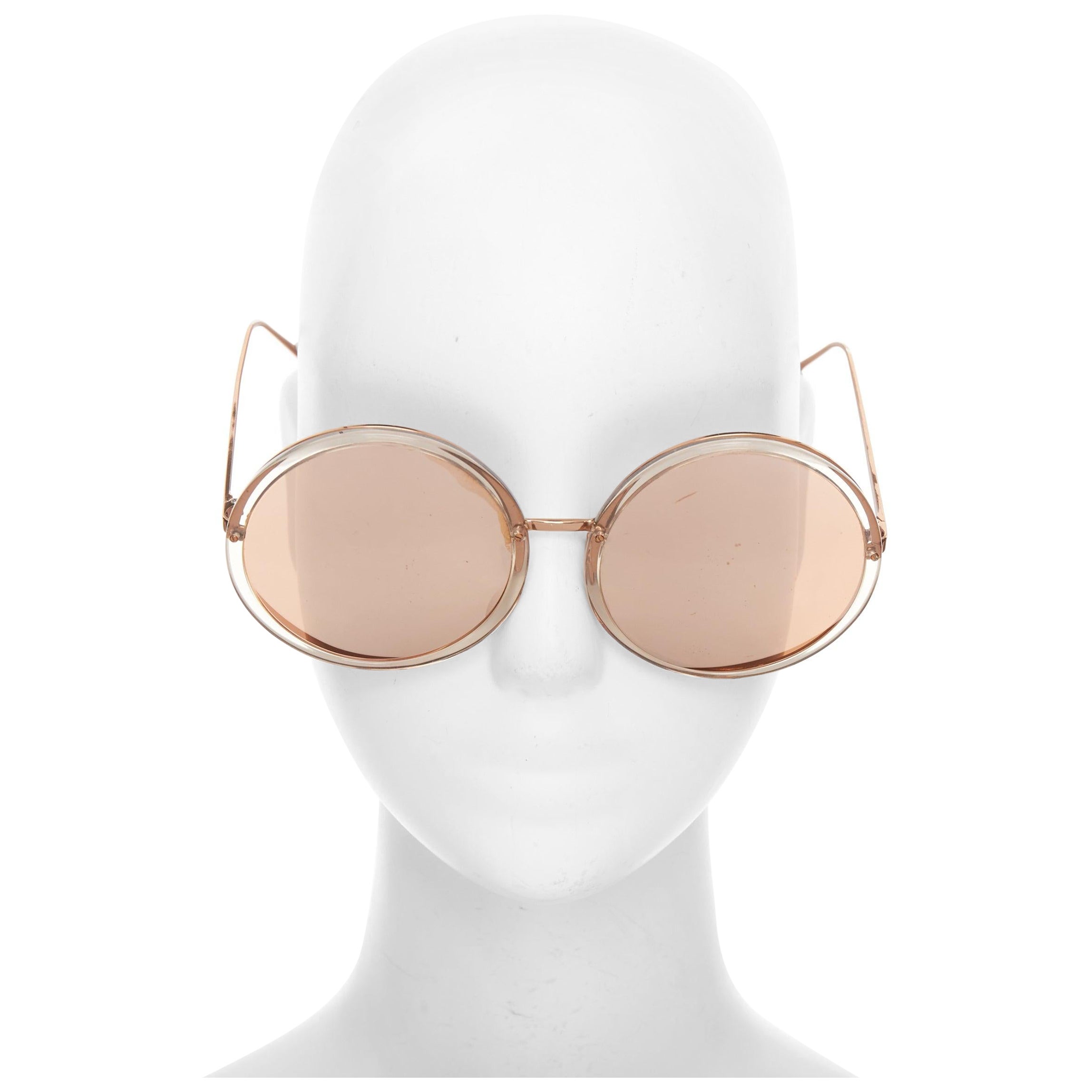 Linda Farrow LFL4579 lunettes de soleil rondes surdimensionnées à monture transparente et ombrée or rose en vente