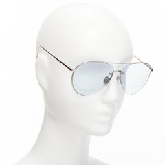 LINDA FARROW LFL624/6 blaue Gläser silberne Sonnenbrille mit Pilotenform