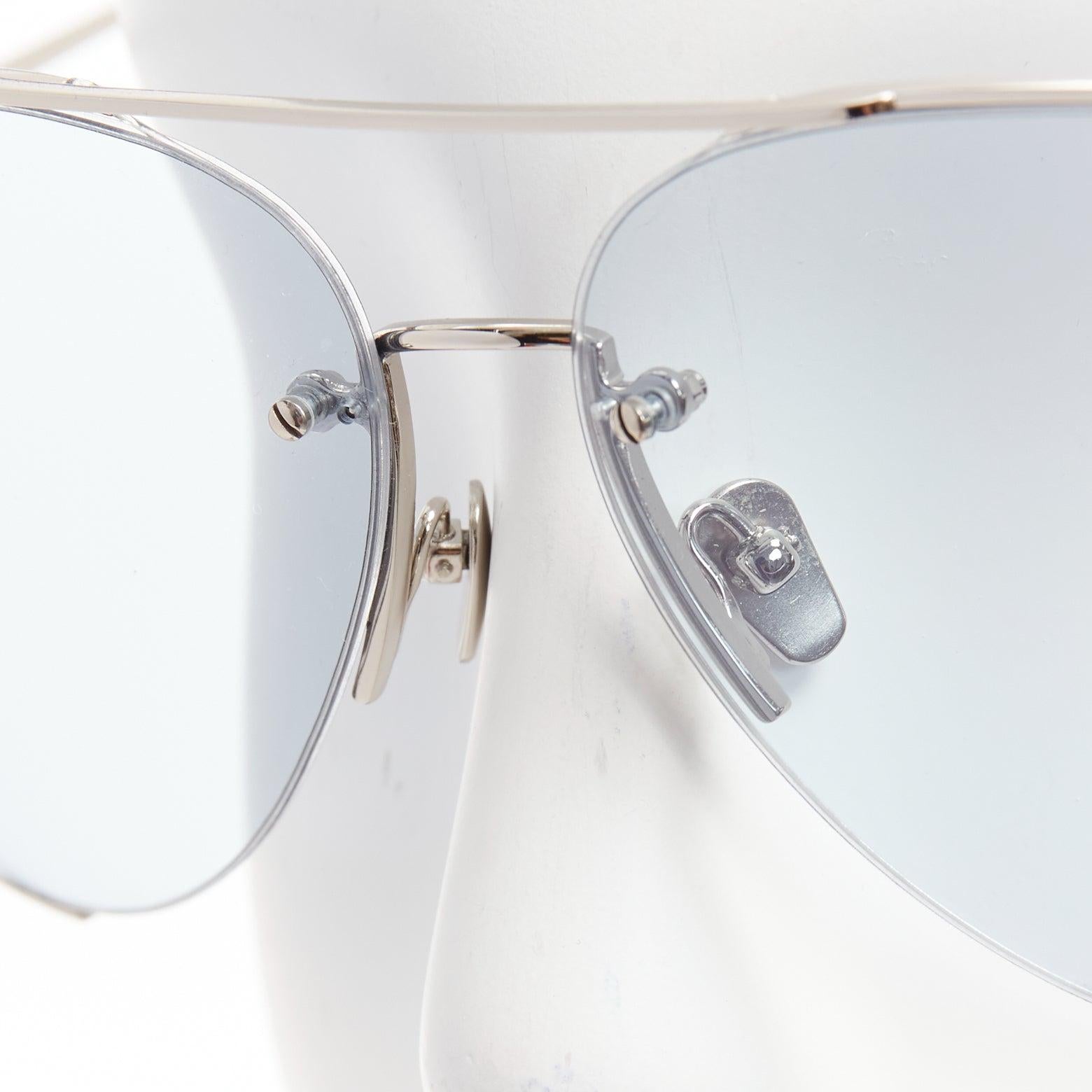 Gray LINDA FARROW LFL624/6 blue lens silver cut out aviator sunglasses For Sale