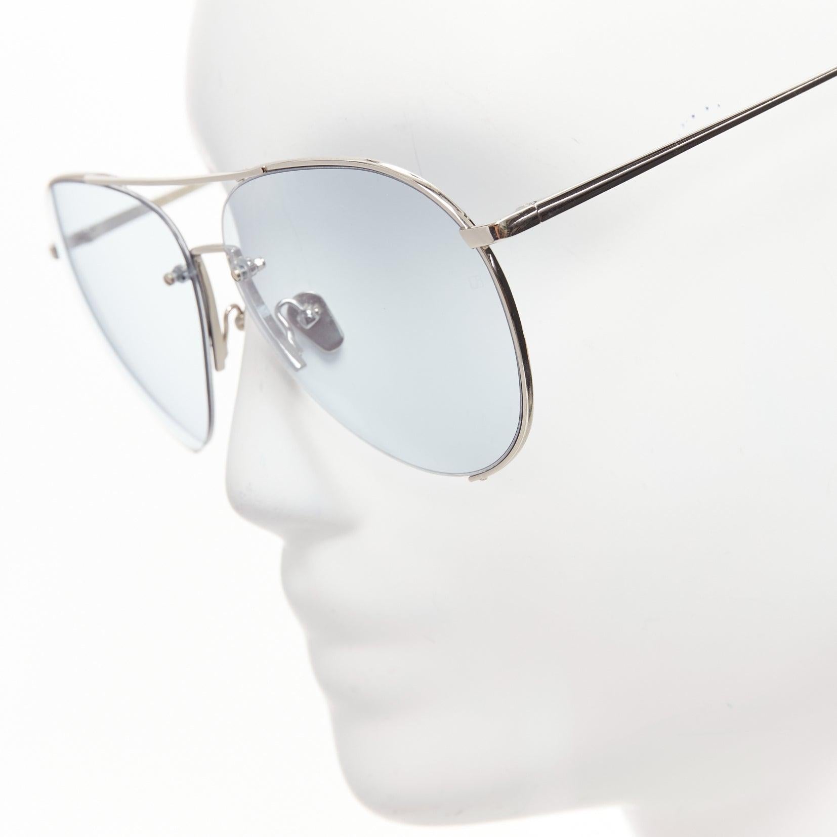 LINDA FARROW LFL624/6 blue lens silver cut out aviator sunglasses For Sale 1