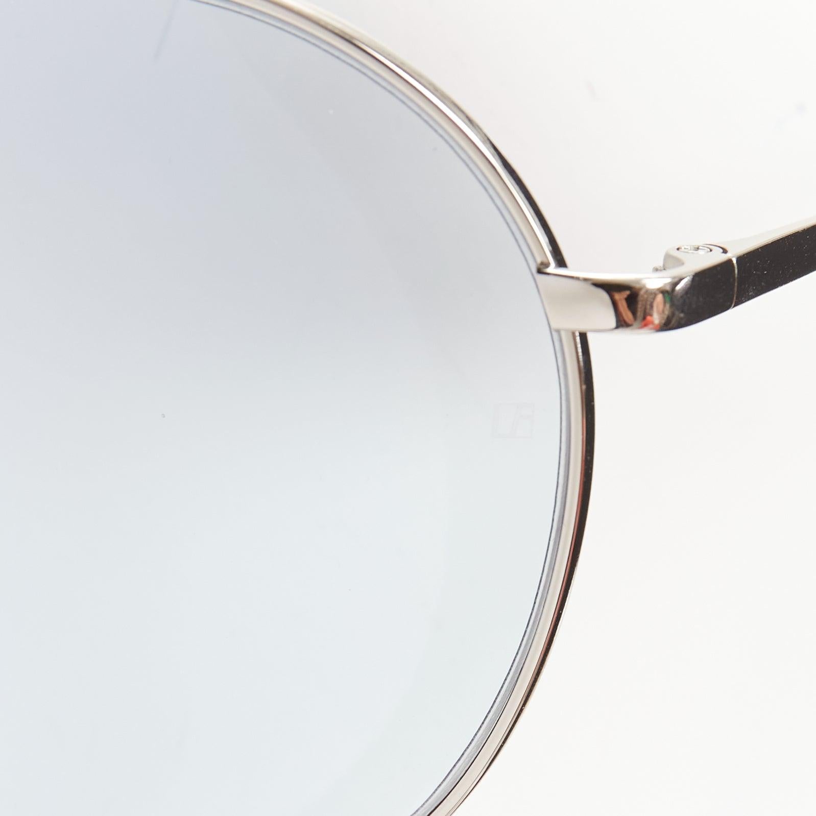 LINDA FARROW LFL624/6 blue lens silver cut out aviator sunglasses For Sale 2