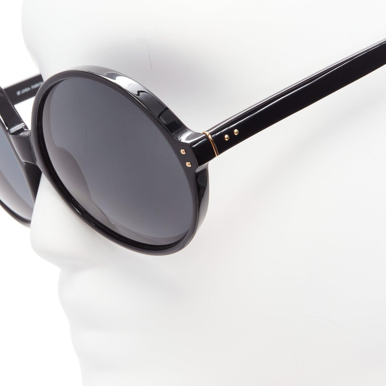 Black LINDA FARROW LFL671 Cat No.3 black round oversized bug eye sunglasses For Sale