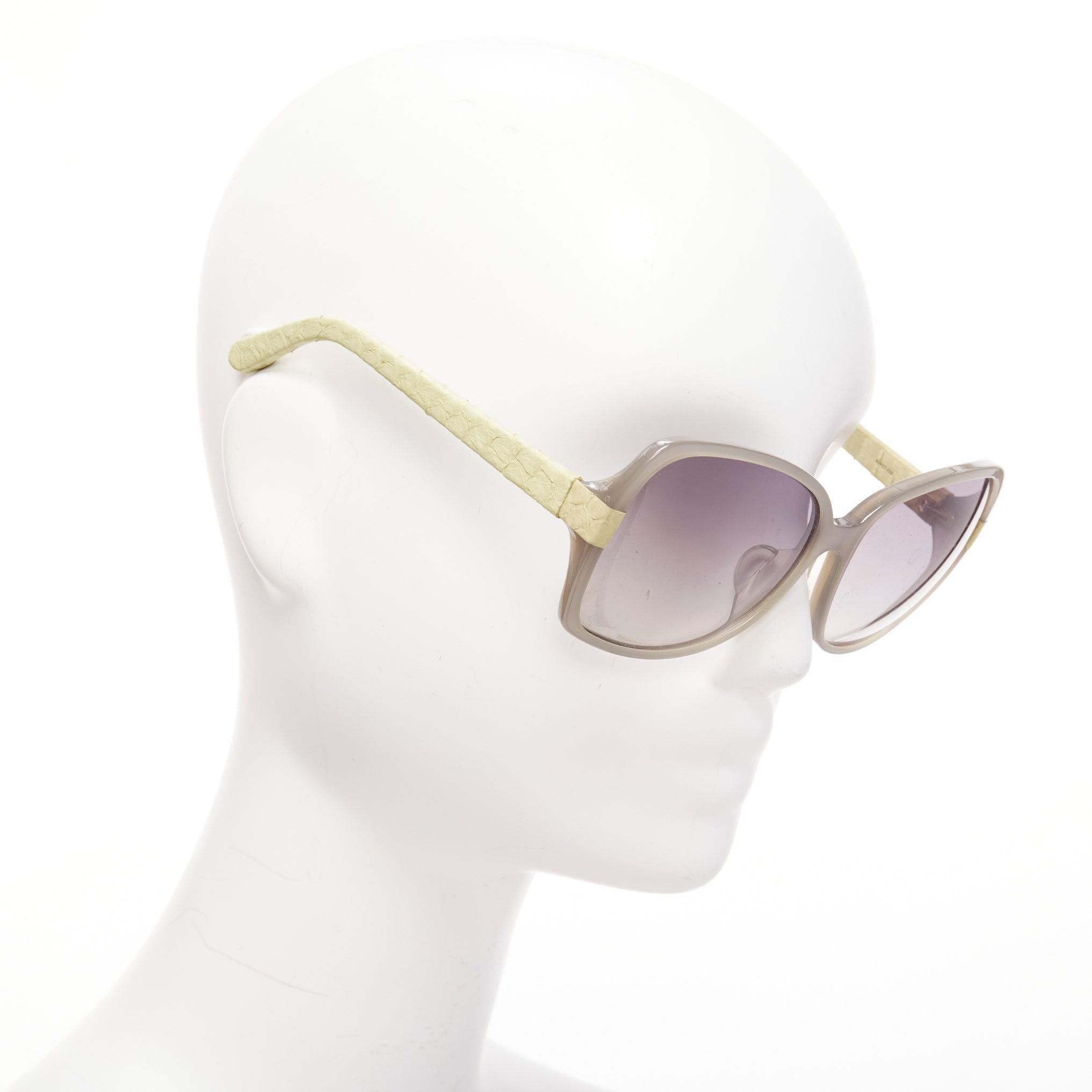 LINDA FARROW Luxe LFL1426 beige scaled leather arm grey square sunglasses In Good Condition For Sale In Hong Kong, NT