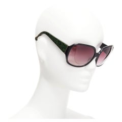 LINDA FARROW Luxe LFL18 green scaled leather arms black oversized sunglasses