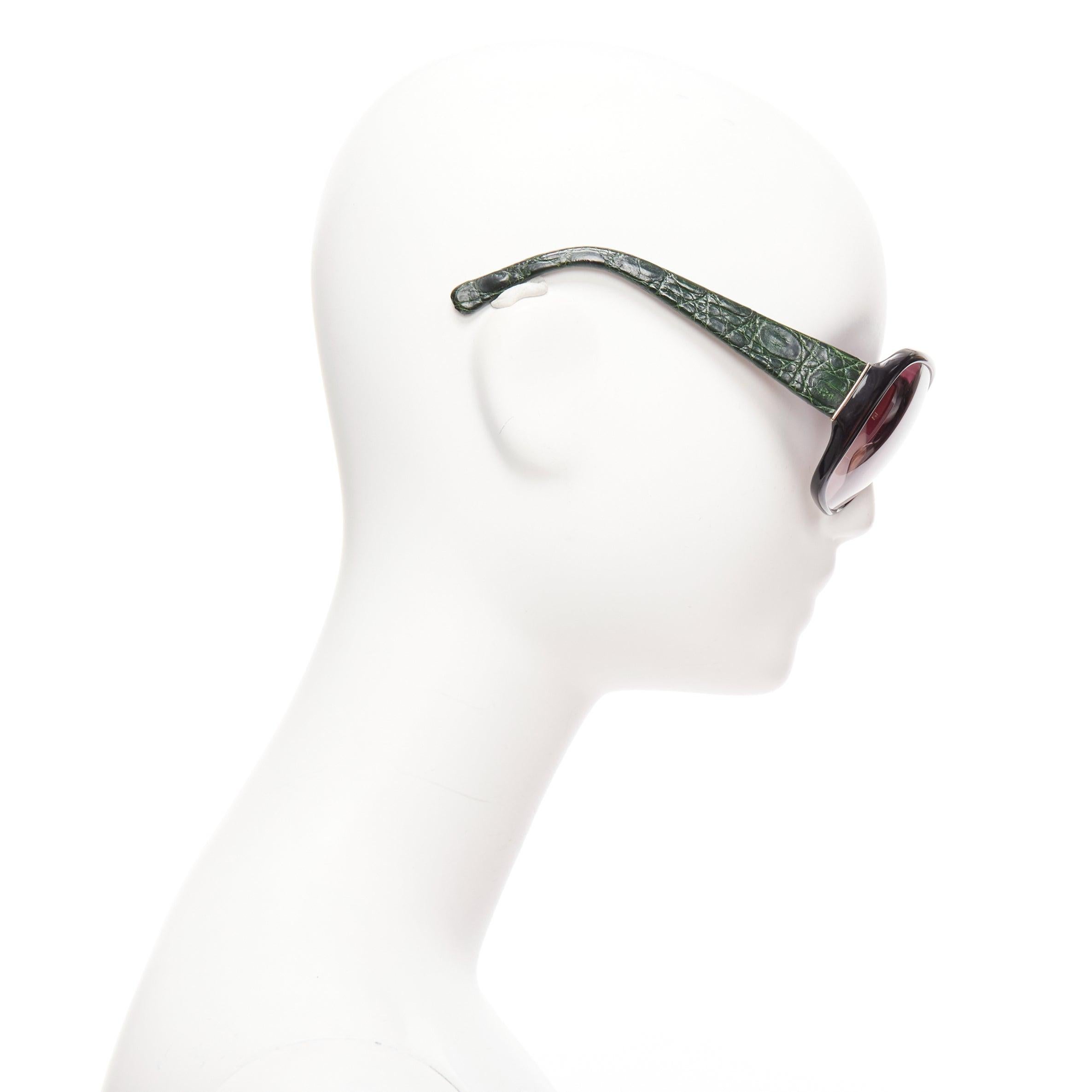LINDA FARROW Luxe LFL18 green scaled leather arms black oversized sunglasses In Good Condition For Sale In Hong Kong, NT