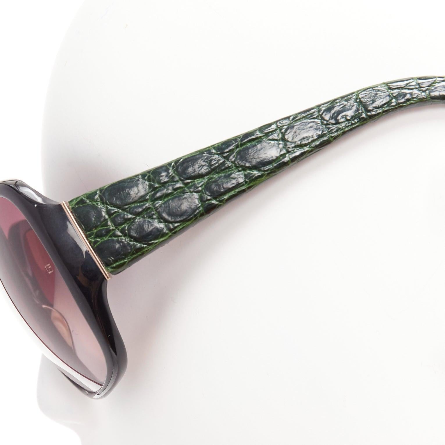 LINDA FARROW Luxe LFL18 green scaled leather arms black oversized sunglasses For Sale 1