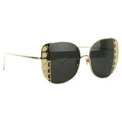 Linda Farrow Oversized Cat Eye 18k Gold Sunglasses