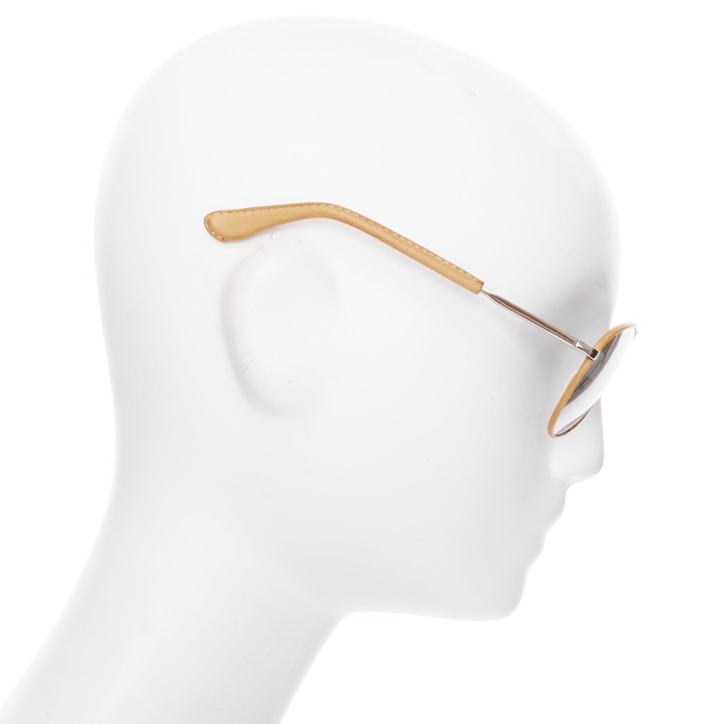 LINDA FARROW Veronique Branquinho Piloten-Sonnenbrille mit Lederrahmen (Grau) im Angebot