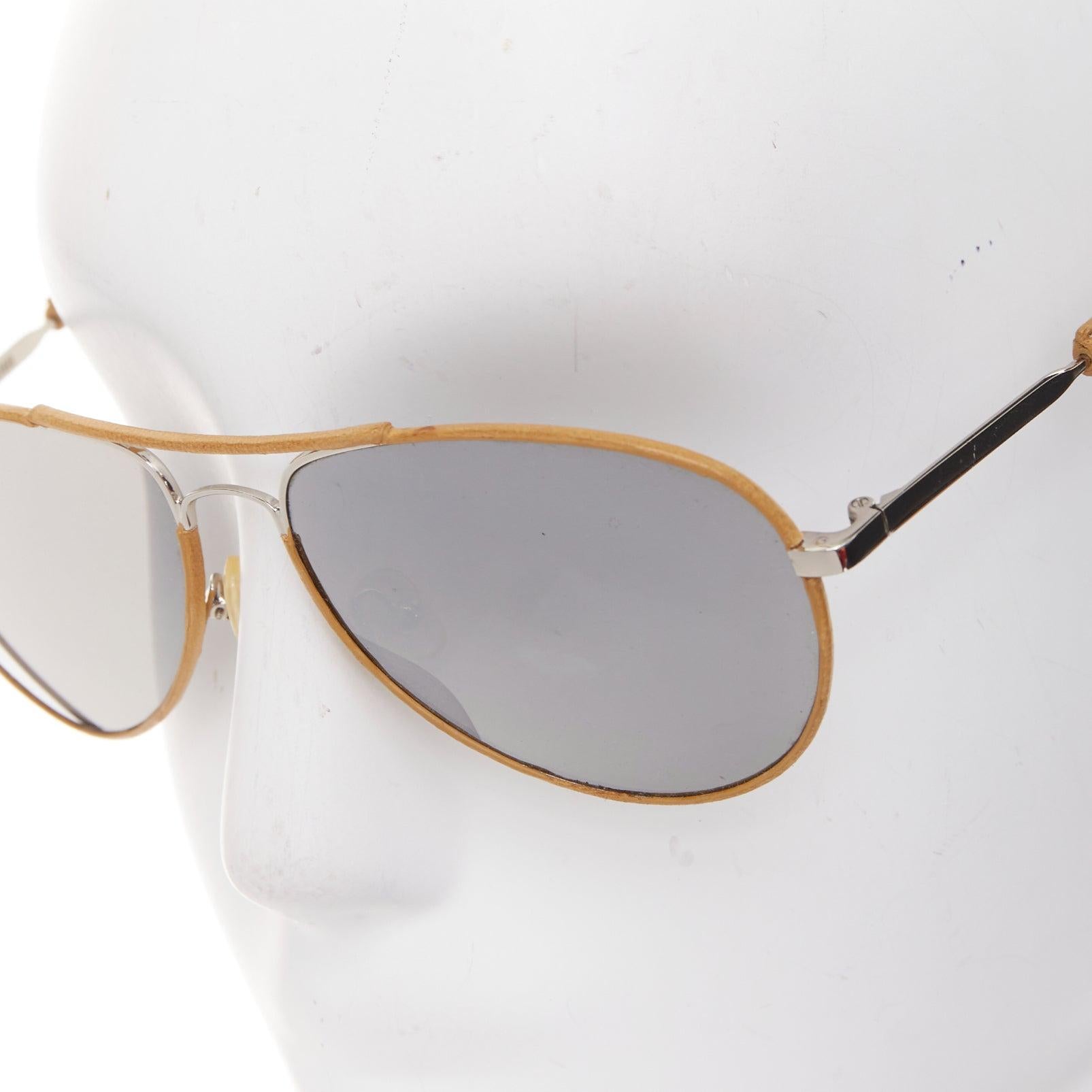 LINDA FARROW Veronique Branquinho Piloten-Sonnenbrille mit Lederrahmen Damen im Angebot