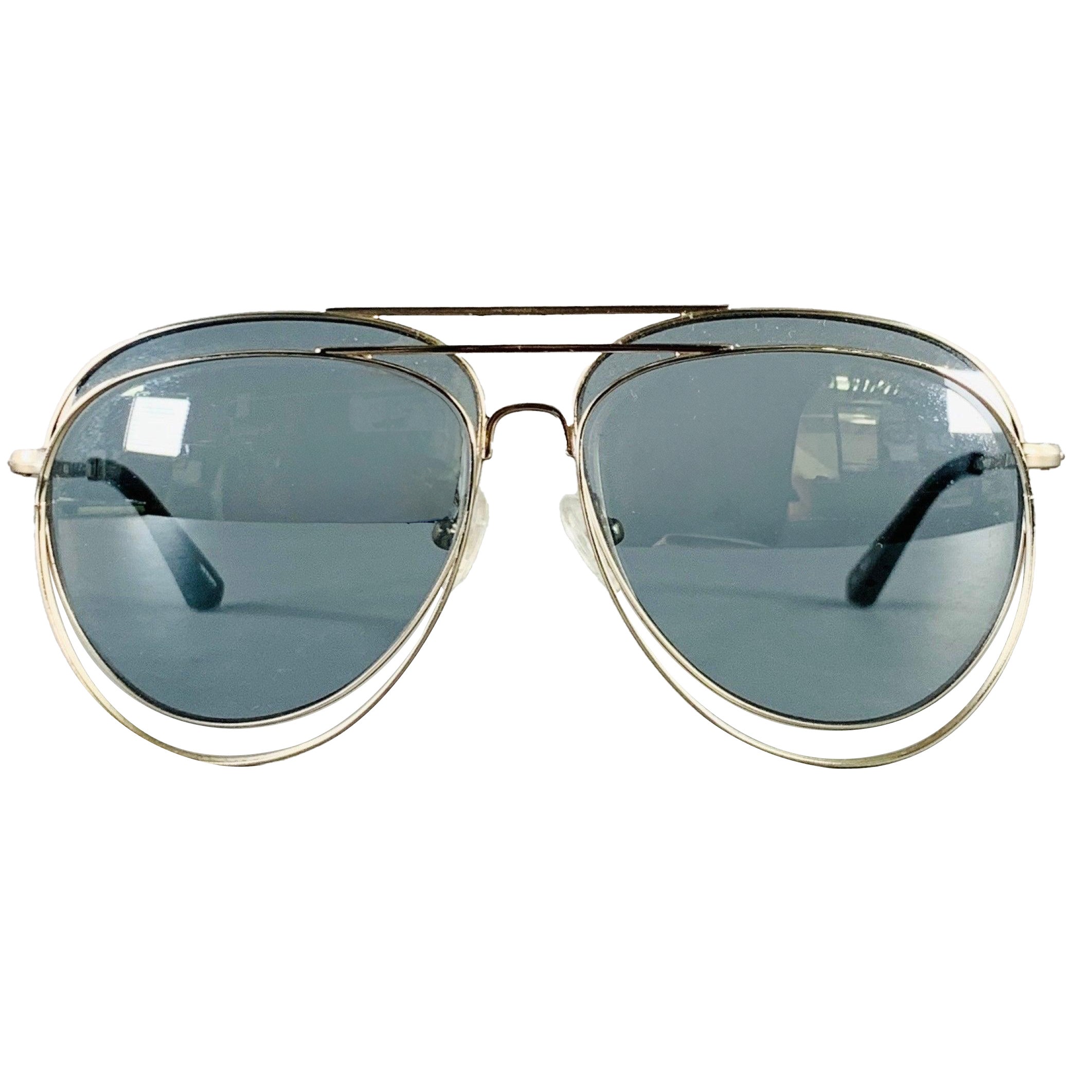 Linda Farrow x BLESS Lunettes de soleil aviateur à branches en métal bleu argenté en vente