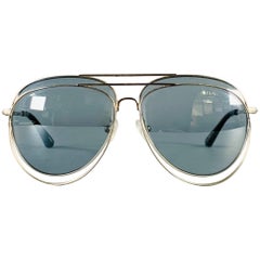 LINDA FARROW x BLESS Silver Blue Metal Layered Aviator Sunglasses LINDA FARROW x BLESS Silver Blue Metal Layered Aviator Sunglasses