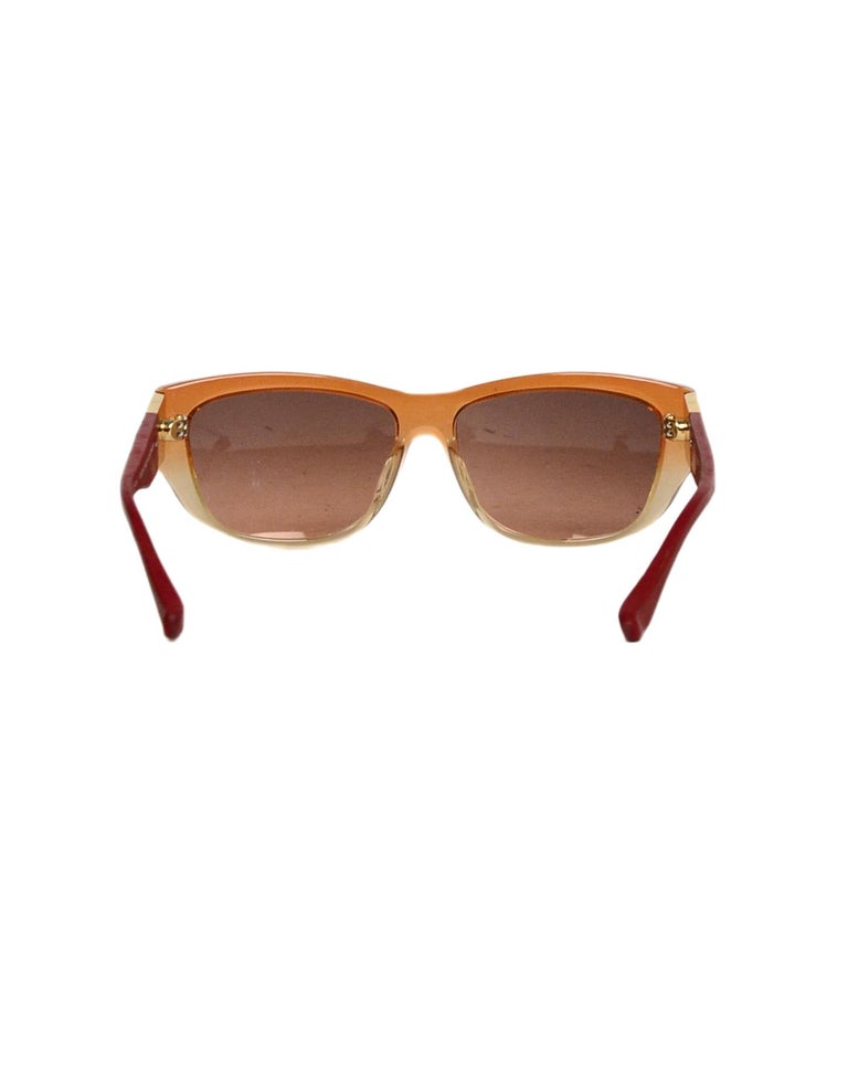 Linda Farrow x The Row Orange Ombre Sunglasses w/ Leather Accent For