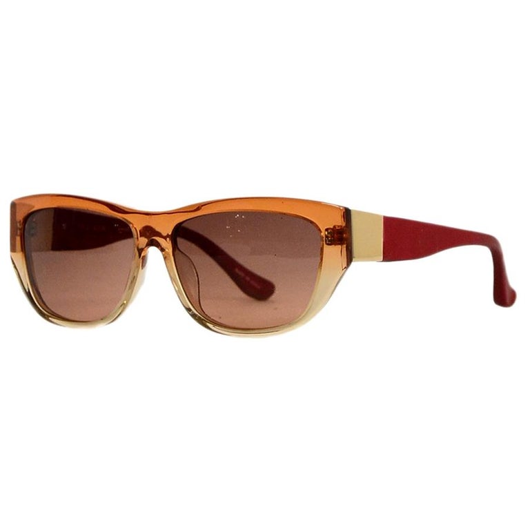 Linda Farrow x The Row Orange Ombre Sunglasses w/ Leather Accent 