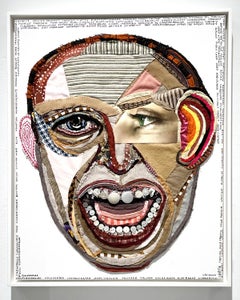 "Hot Button Words" Mixed Media Textile Art, Discarded Clothing, Earth Tones