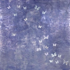 Drifting Back - Contemporary Encaustic Painting with Butterflies (Purple+White)