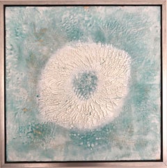 Anemone - Contemporary Encaustic Painting Incredible Texture (White + Blue)
