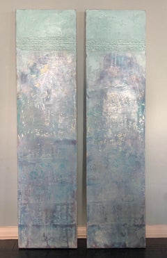 Fresco I & II- Encaustic Diptych with Iridescent Blue + Green ocean 