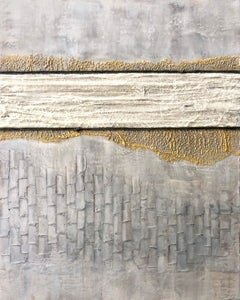 Gilded - Contemporary Encaustic Painting with Texture (White + Grey + Beige)