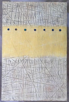 Marching Orders - Contemporary Encaustic Painting Geometric Texture(Yellow+Grey)