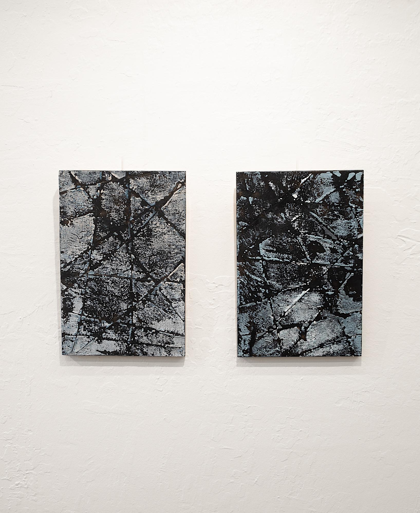 Neural Network - Contemporary Encaustic Diptych (Black + White) 4