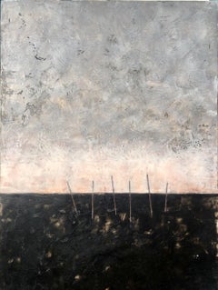 Into the Mystic - Contemporary Encaustic Abstract Painting (Black + White +Pink)