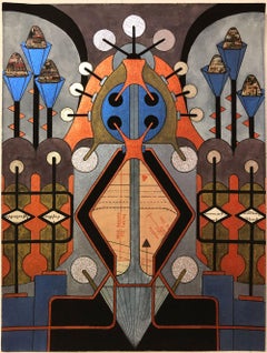 "Istanbul Rising" astratto, collage a tecnica mista, (blu, rosso, marrone, grigio argento)