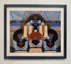 "Pious Pistons" Painting w/ collage, metallic paint, foil, patternmaking paper