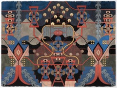 "Königin der Finsternis" abstrakte Collage in Mischtechnik, (blau, rot, braun, gold, grau)