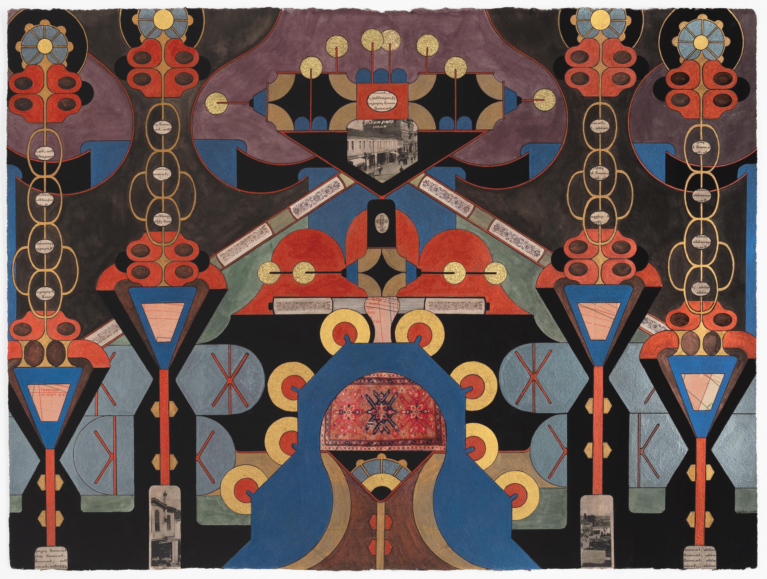 "Samsum Starburst" Painting, collage, metallic paint, foil, patternmaking paper