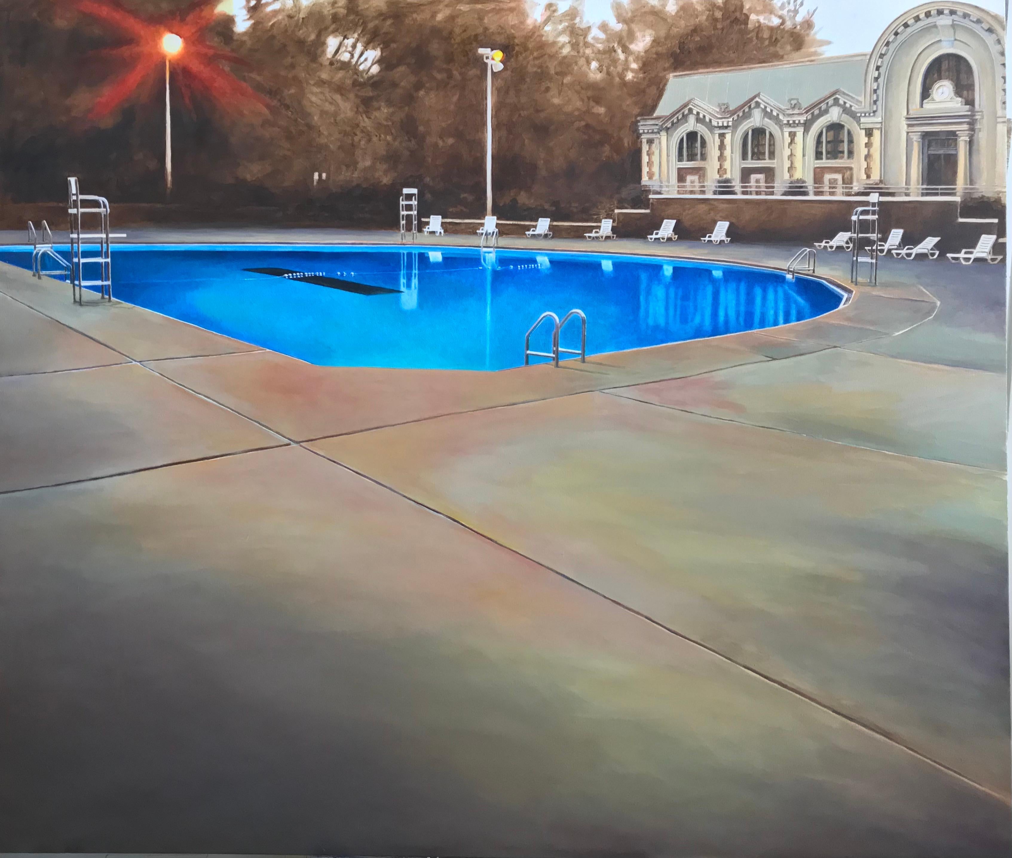 "Hamilton Fish Kiddie Pool" Large Scale Contemporary Oil Painting