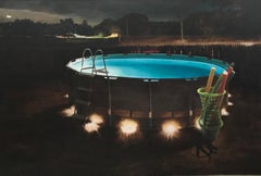 "Nadar de noche" Pintura al óleo contemporánea -fotorealismo con intimidad emocional