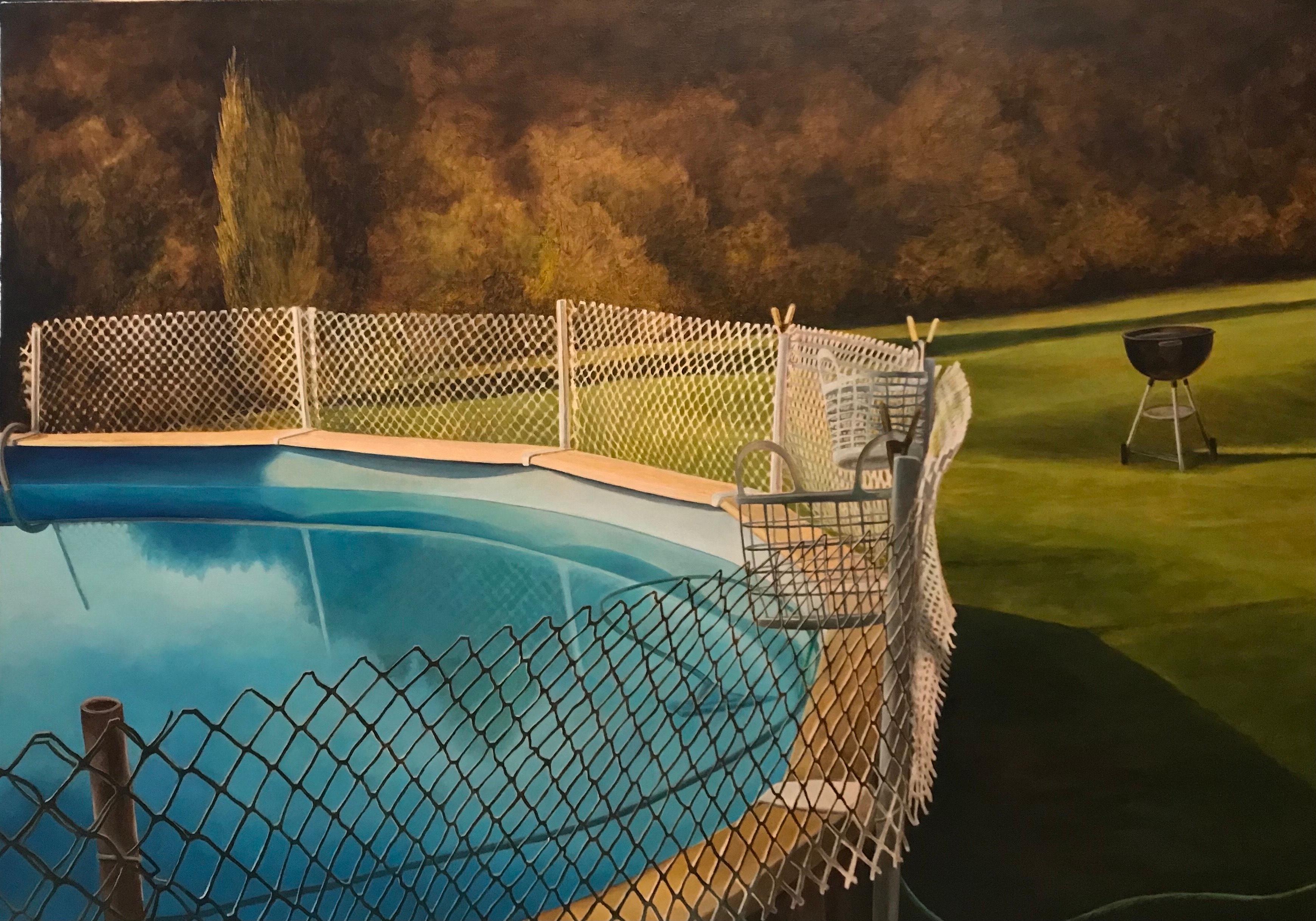 "Pittura ad olio contemporanea "Recinzione della piscina Lettera della legge