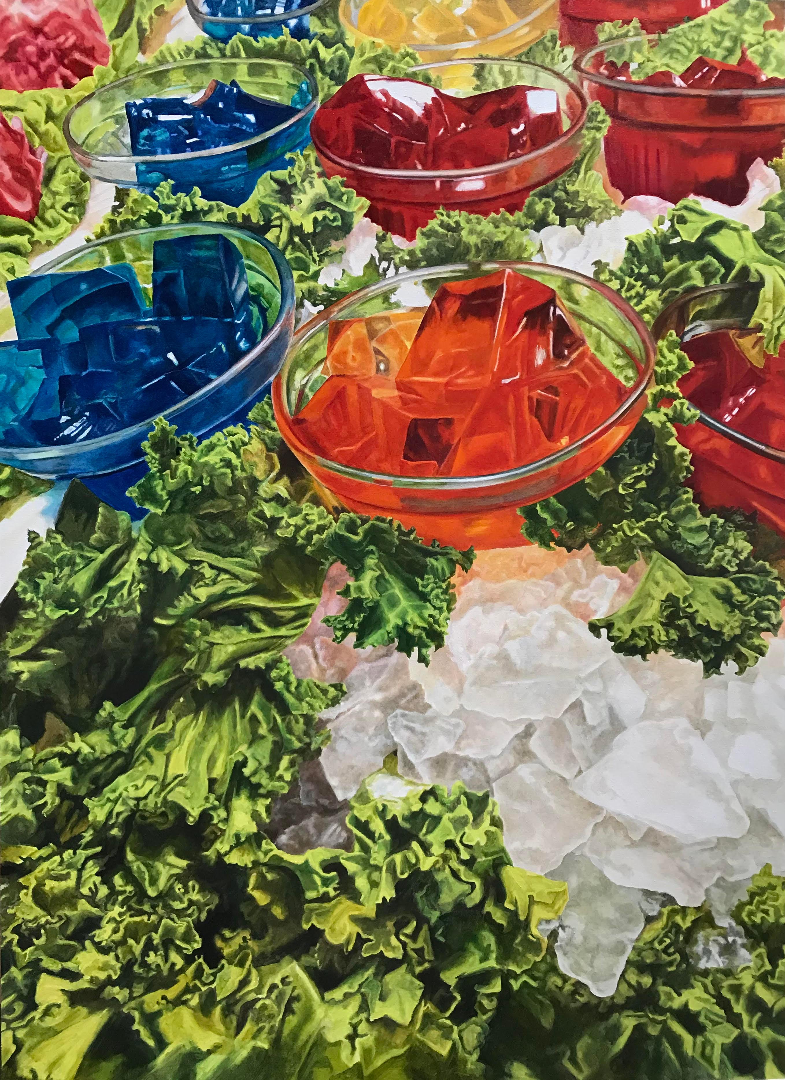 "Salad Bar, Myrtle Beach" Pittura a olio contemporanea iperrealista, gelatina, ghiaccio