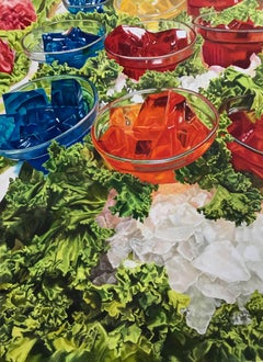 "Bar de ensaladas, Myrtle Beach" Pintura al óleo contemporánea hiperrealista, gelatina, hielo
