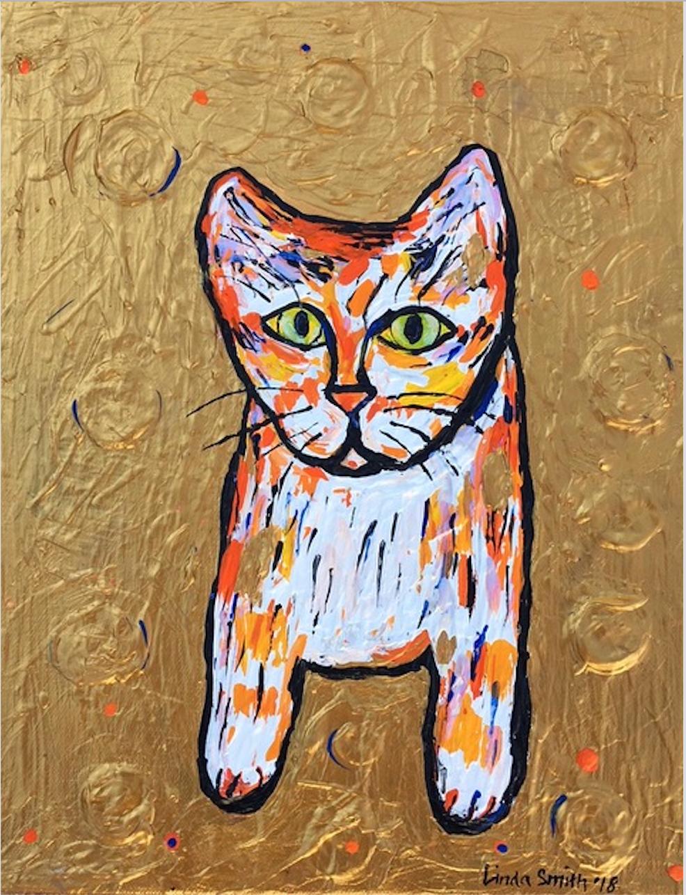 Linda H. Smith Animal Painting - Cat Gold #1