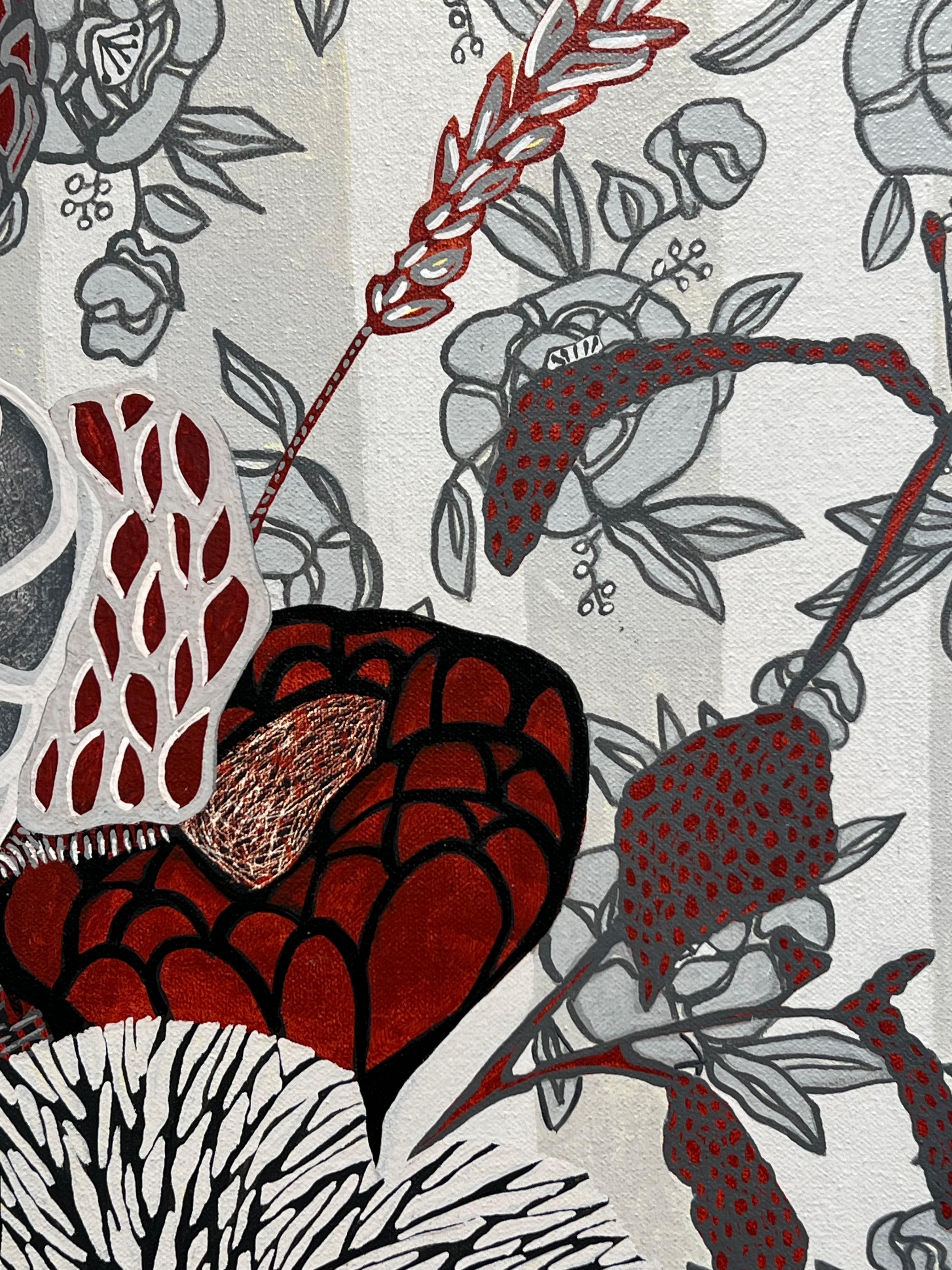 Parfois des fleurs - Gris Interior Painting par Linda Henningson