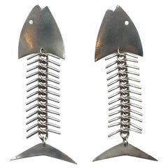 Linda Hesh 1990s Artisan Sterling Fish Earrings