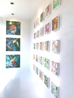 "3 Koi 20"  Expressionist koi orange, pale yellow, water dark green/blue, light