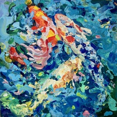 "3 Koi Unterwasserlandschaft" Helle abstrakte Fische:: blau:: rot:: orange:: grün