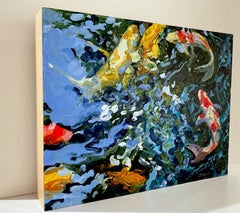 "7 Koi"   Expressionist Brightly Colored Koi Underwater in Red/Yellow/Blue/Green