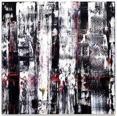 "Large Abstraction, Black, White and A Little Red" Oil Paint Expressionist Bold