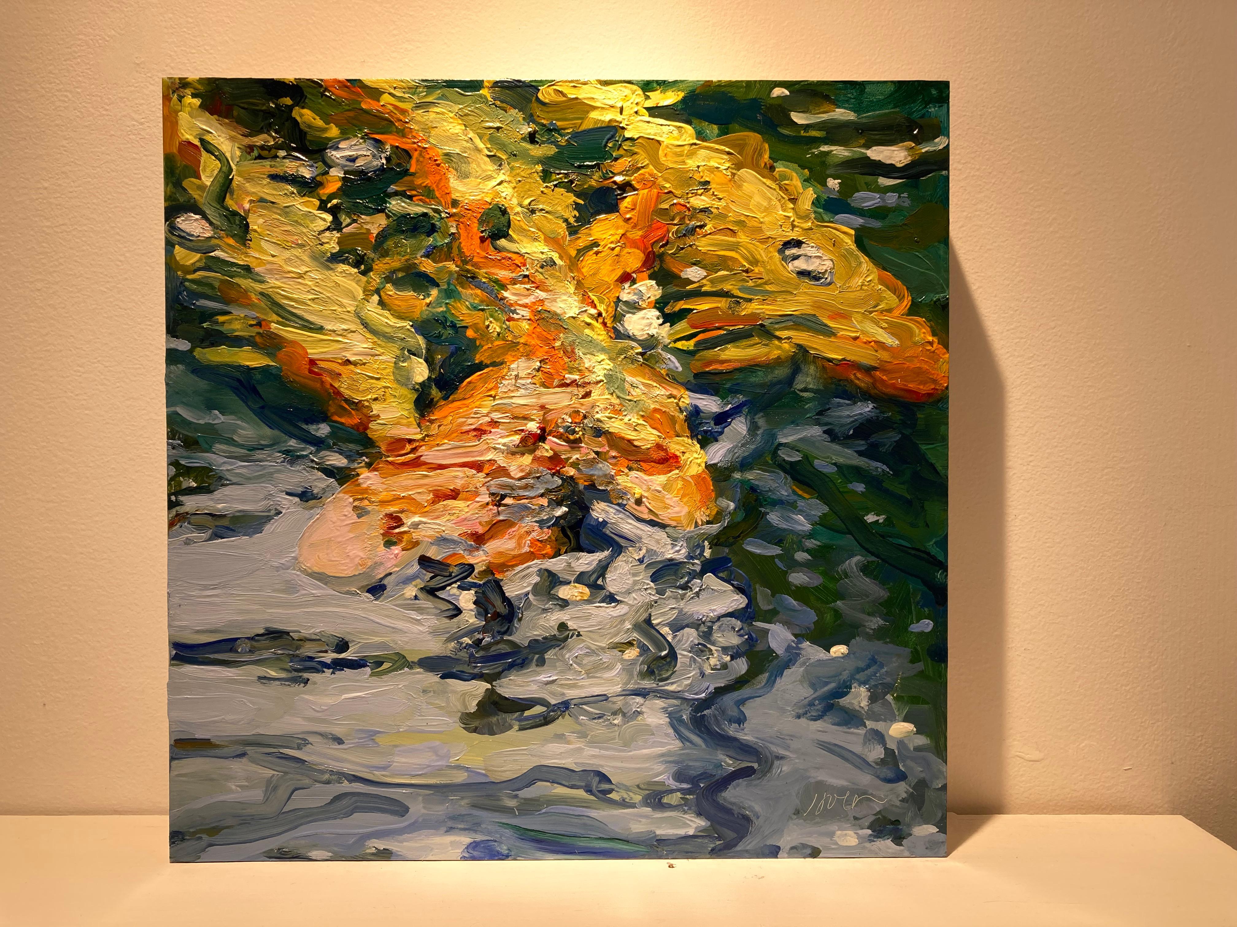 "Koi Fish Underwater Landscape"  Bright yellows oranges, blues, greens, abstract
