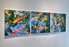 "Koi Triptych" - Brightly Colored Koi Fish Underwater - red/orange/yellow/blue