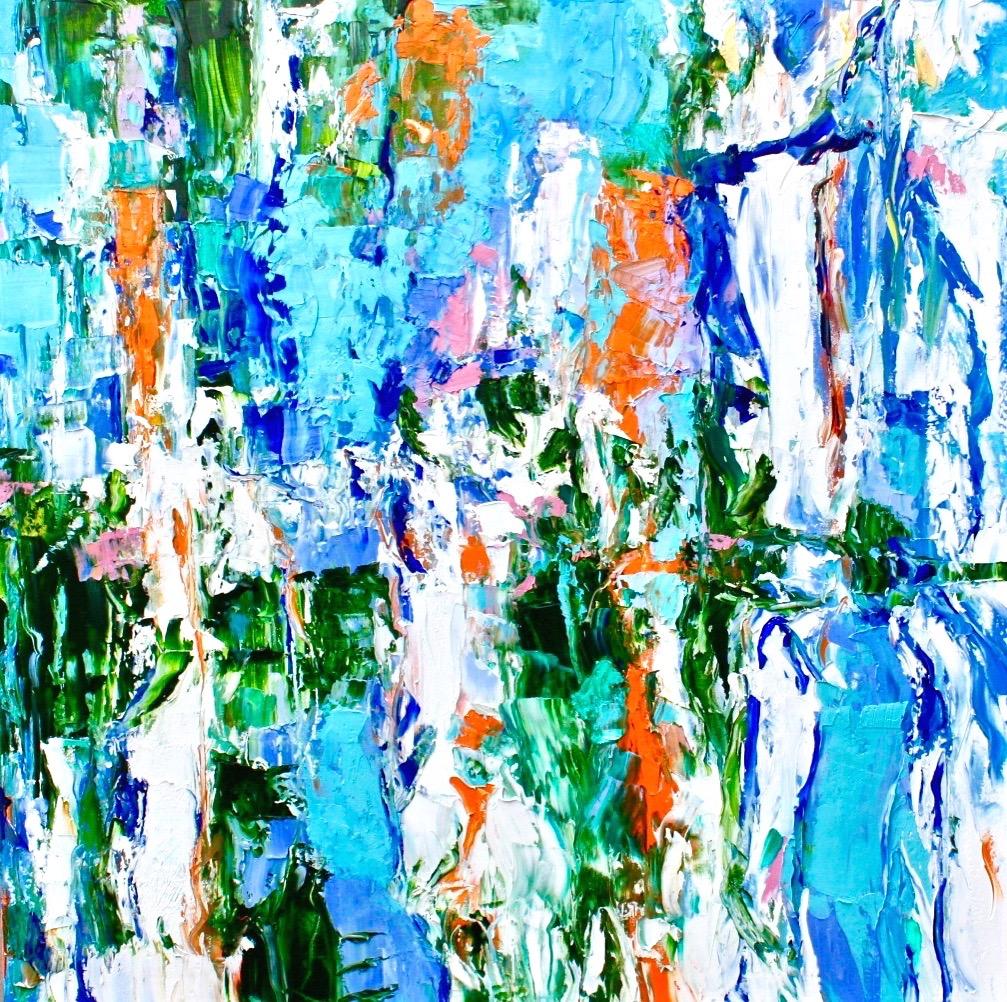 "Largest Blue, Orange, White, Green Abstraction"    Bold Expressionist Colorful