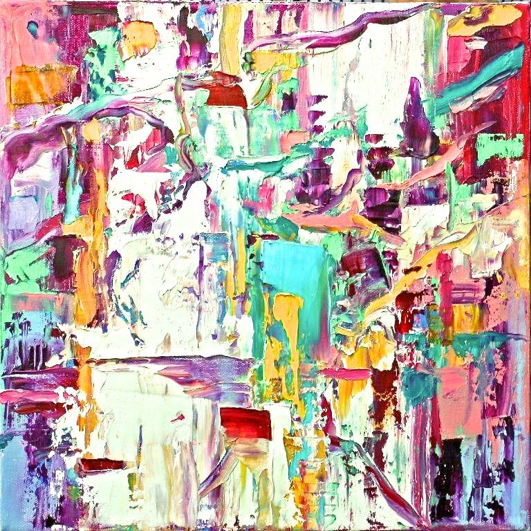 Linda Holt Abstract Painting – „Medium-Abstraktion“ Burgundblaues expressionistisches Ölgemälde, kräftig und farbenfrohes