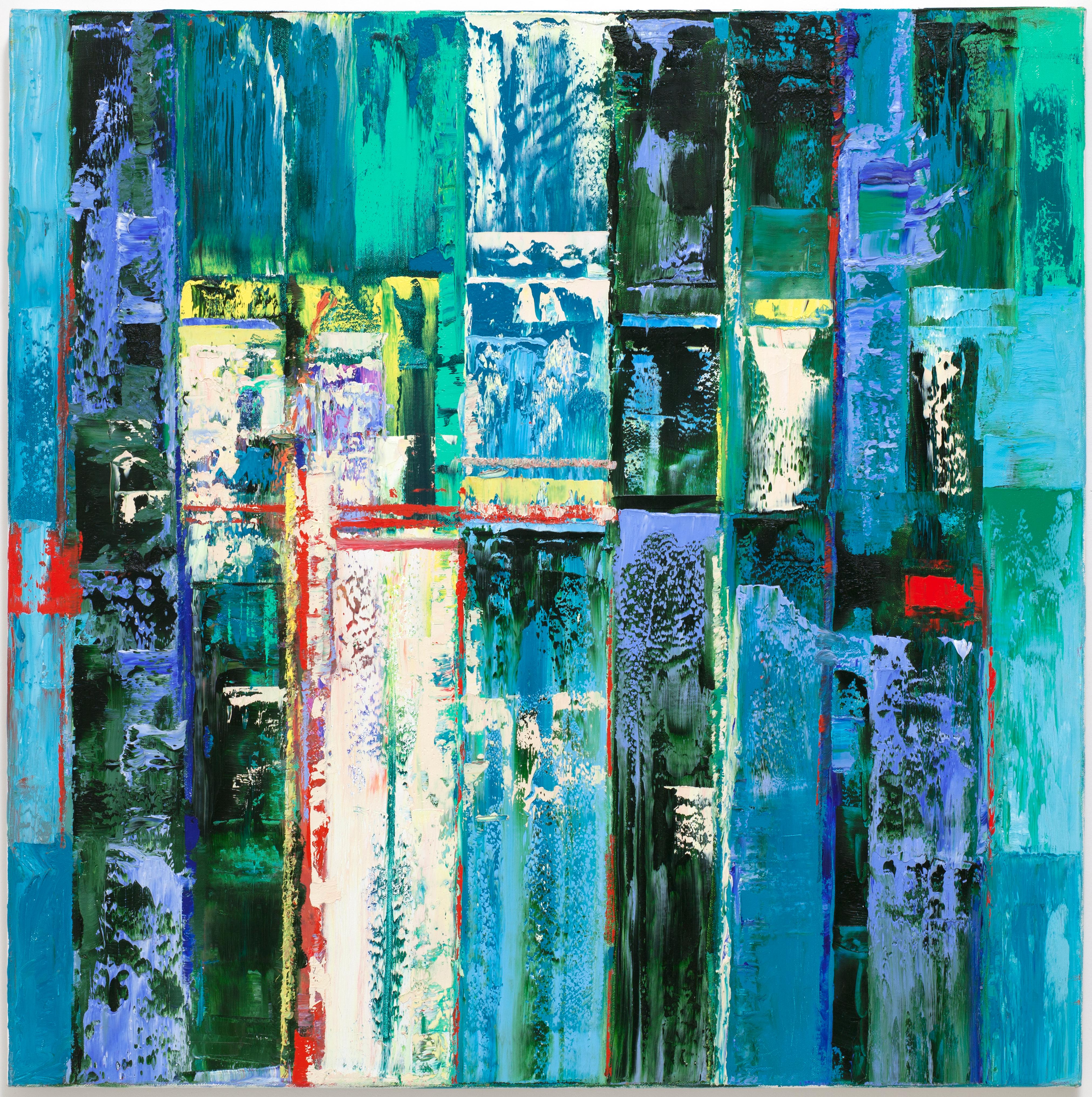 "Large Abstraction, Mostly Blue, with Turquoise, Green, Blue, White, Red, Black"