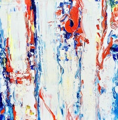 "Mostly White 2"   30" x 30"   Abstrakt-expressionistischer Ptg  Weiß/Orange/Rot/Blau