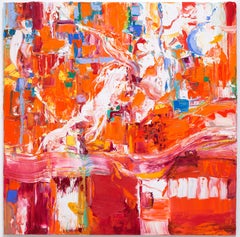 Peinture à l'huile expressionniste orange et rouge audacieuse « Large Abstraction »