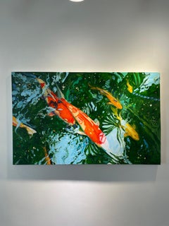 "Seven Koi 16" - Bright Abstract Fish Underwater - red/orange/yellow/blue/green