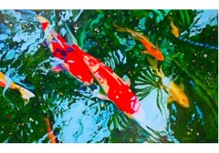 "Seven Koi 16" - Bright Abstract Fish Underwater - red/orange/yellow/blue/green